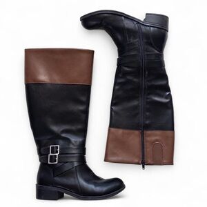 Black and Brown Knee-High Boots